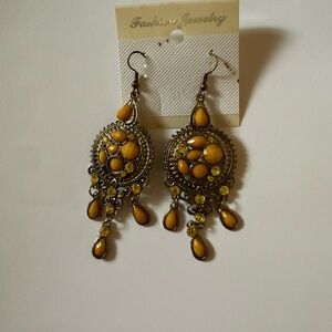 Fashion Jewelry Gold-Tone Yellow Teardrop Dangle Chandelier Earrings
